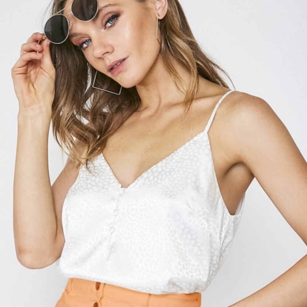 White, Jacquard, Leopard, Camisole, Top